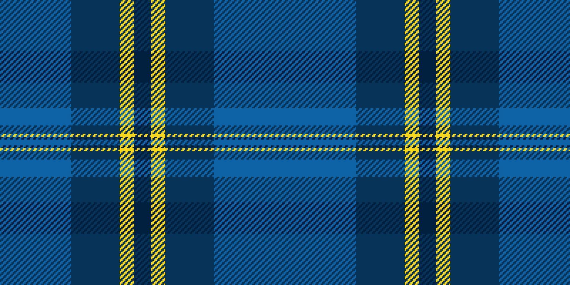 Vibrant blue and gold plaid pattern. Perfect for textile design, website backgrounds, or fashion projects. Stylish and modern, this seamless texture adds a touch of sophisticated elegance. vector