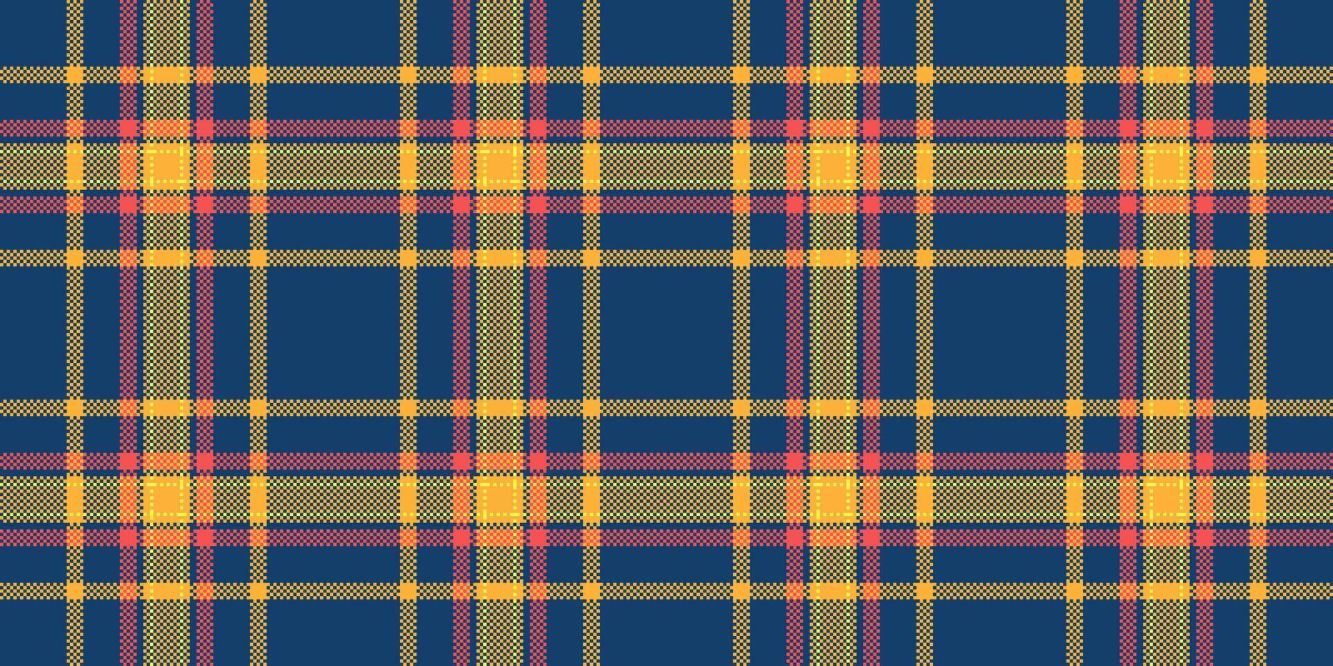 Elementary textile texture background, delicate check tartan. Bathroom seamless fabric plaid pattern in blue and amber colors. vector