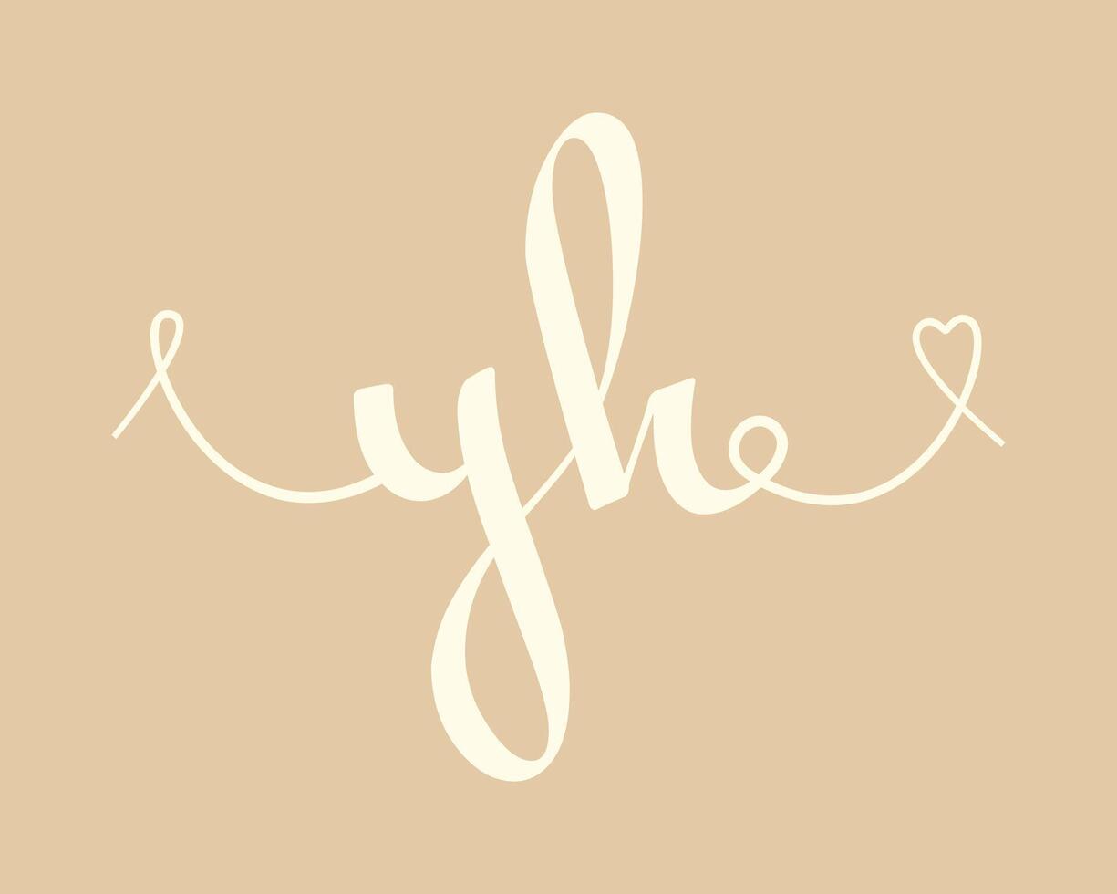 YH initial wedding monogram calligraphy illustration. Hand drawn lettering y and h love logo design for valentines day poster, greeting card vector