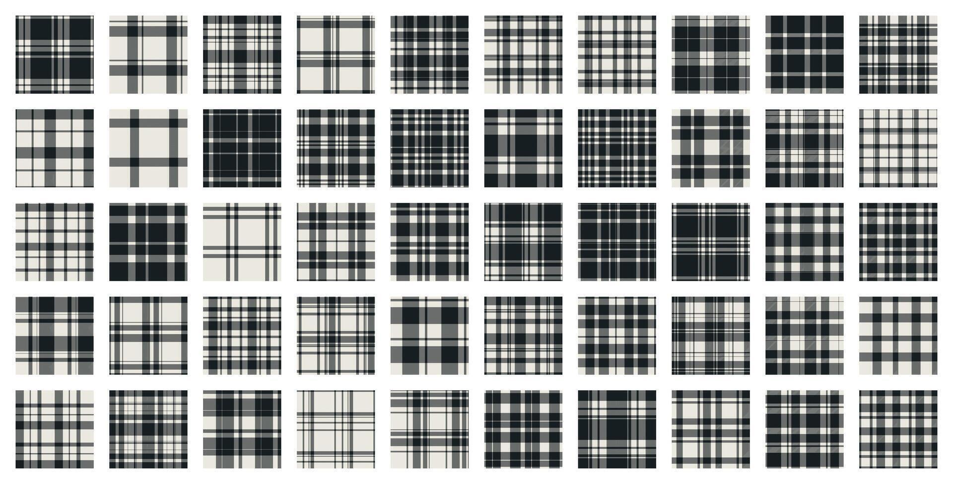 Black and seamless pattern design. Set background, buffalo plaid fabric design. vector