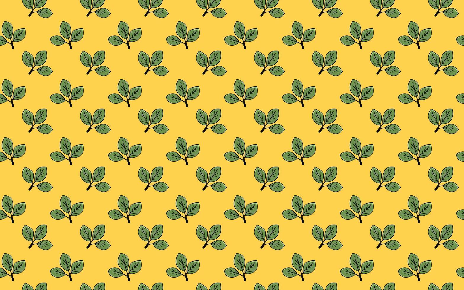 Vibrant yellow background adorned with a repeating pattern of stylized green leaves. Perfect for textile prints, website backgrounds, or any project needing a fresh, nature-inspired design. vector