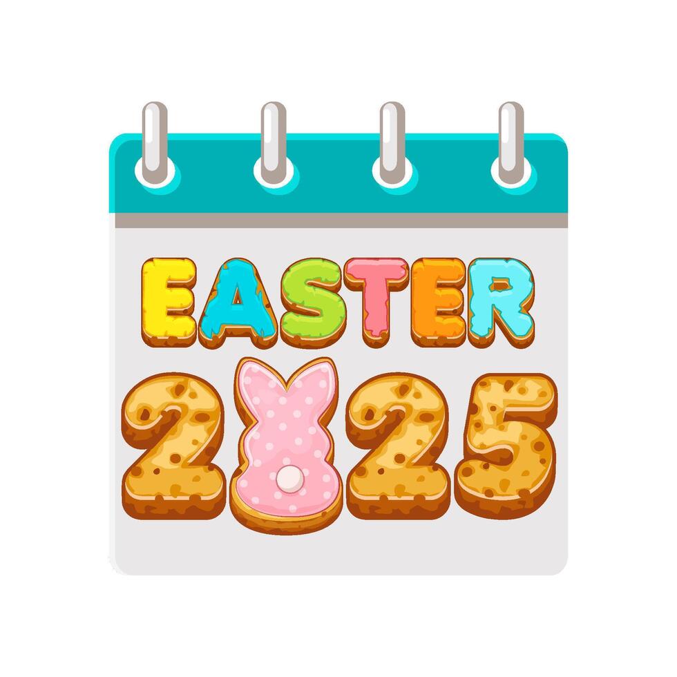 Calendar page for Easter Day with word Easter 2025 and bunny like cookies for your greeting card,calendars, stickers or icons. Happy Easter Day. vector