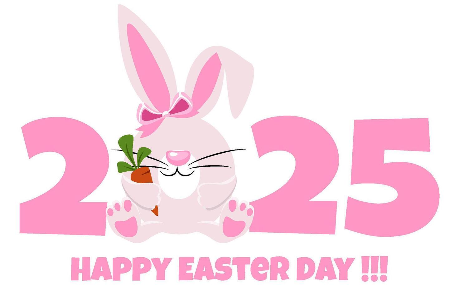 Easter rabbits with carrot and 2025. Easter bunny for your greeting card, stickers, invitations and many other designs. Greeting card template. Happy Easter day vector