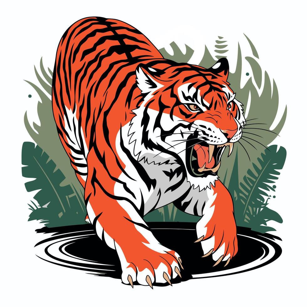 A tiger is walking through the jungle vector