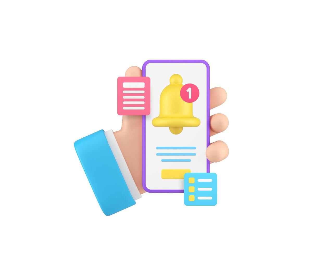 Smartphone reminder application 3d icon illustration vector