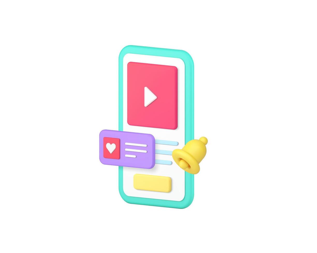 Social networks media content alert comment follow smartphone app 3d icon realistic vector