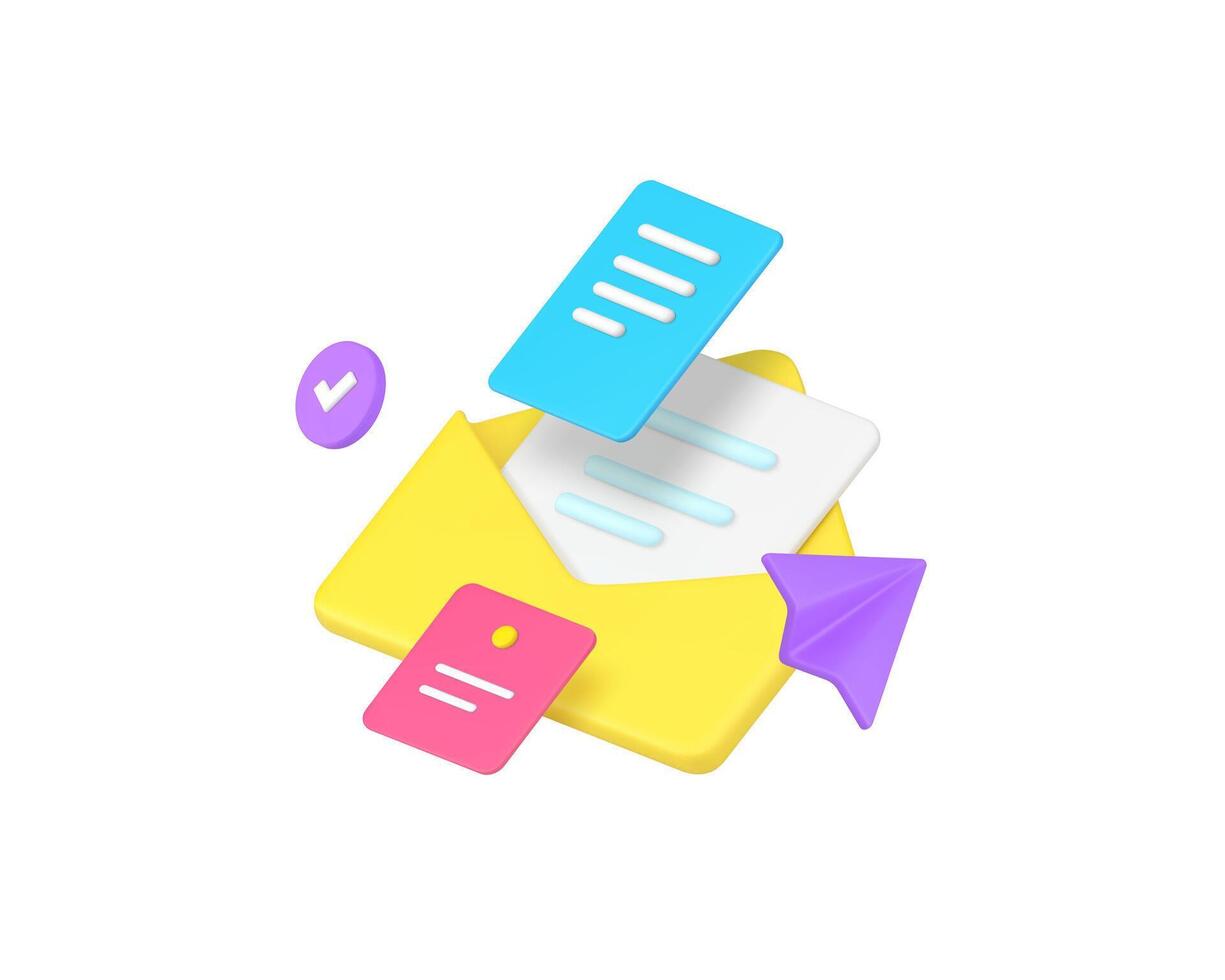 Incoming message send receive envelope 3d icon illustration vector
