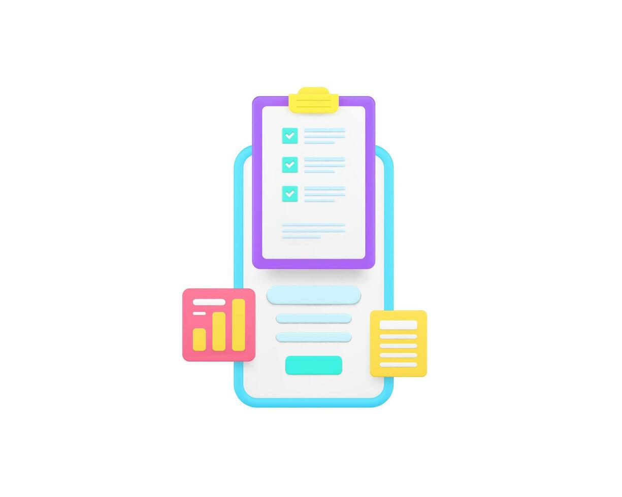 Time management to do list application 3d icon illustration vector