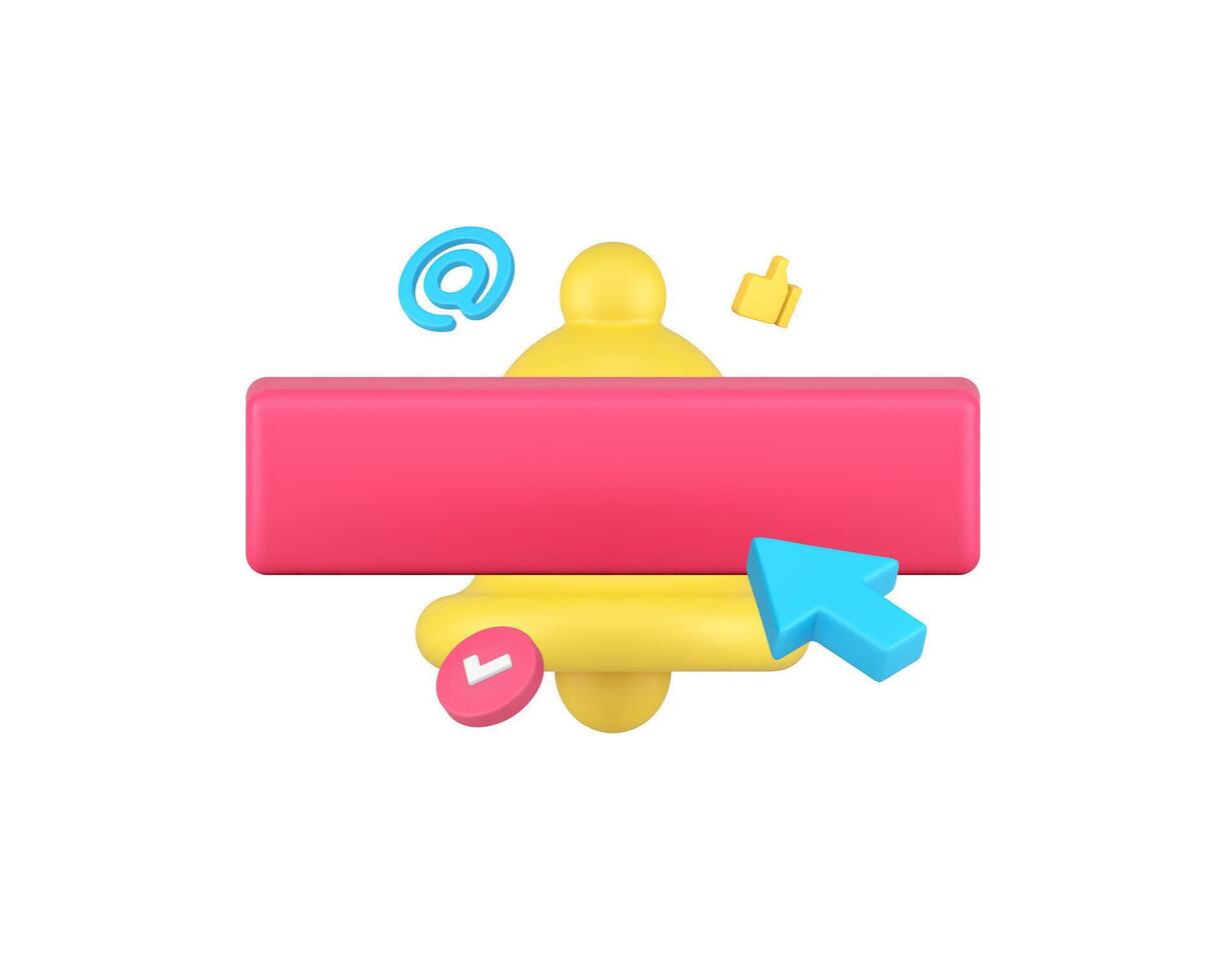 Push button notification interface reminder with empty bar mockup ring bell 3d icon realistic vector