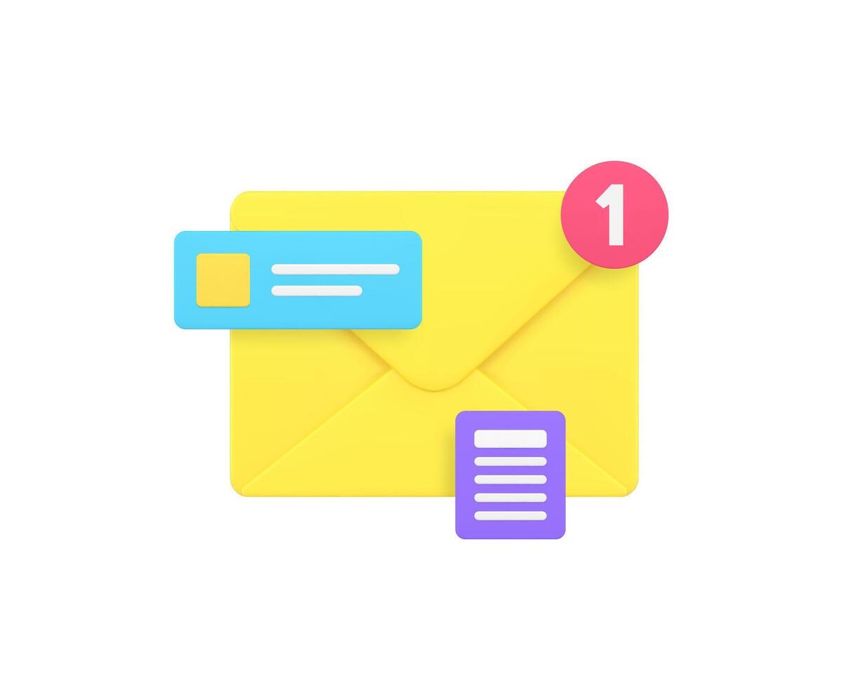 Incoming message inbox mailbox letter document notification 3d icon realistic vector