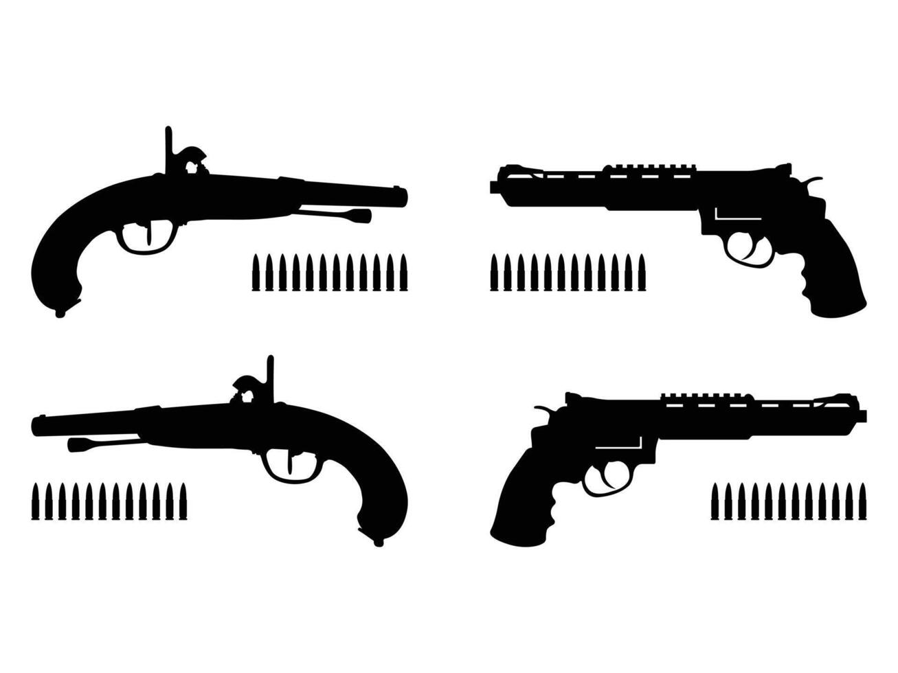 Silhouette of Various Antique and Modern Firearms with Ammunition vector