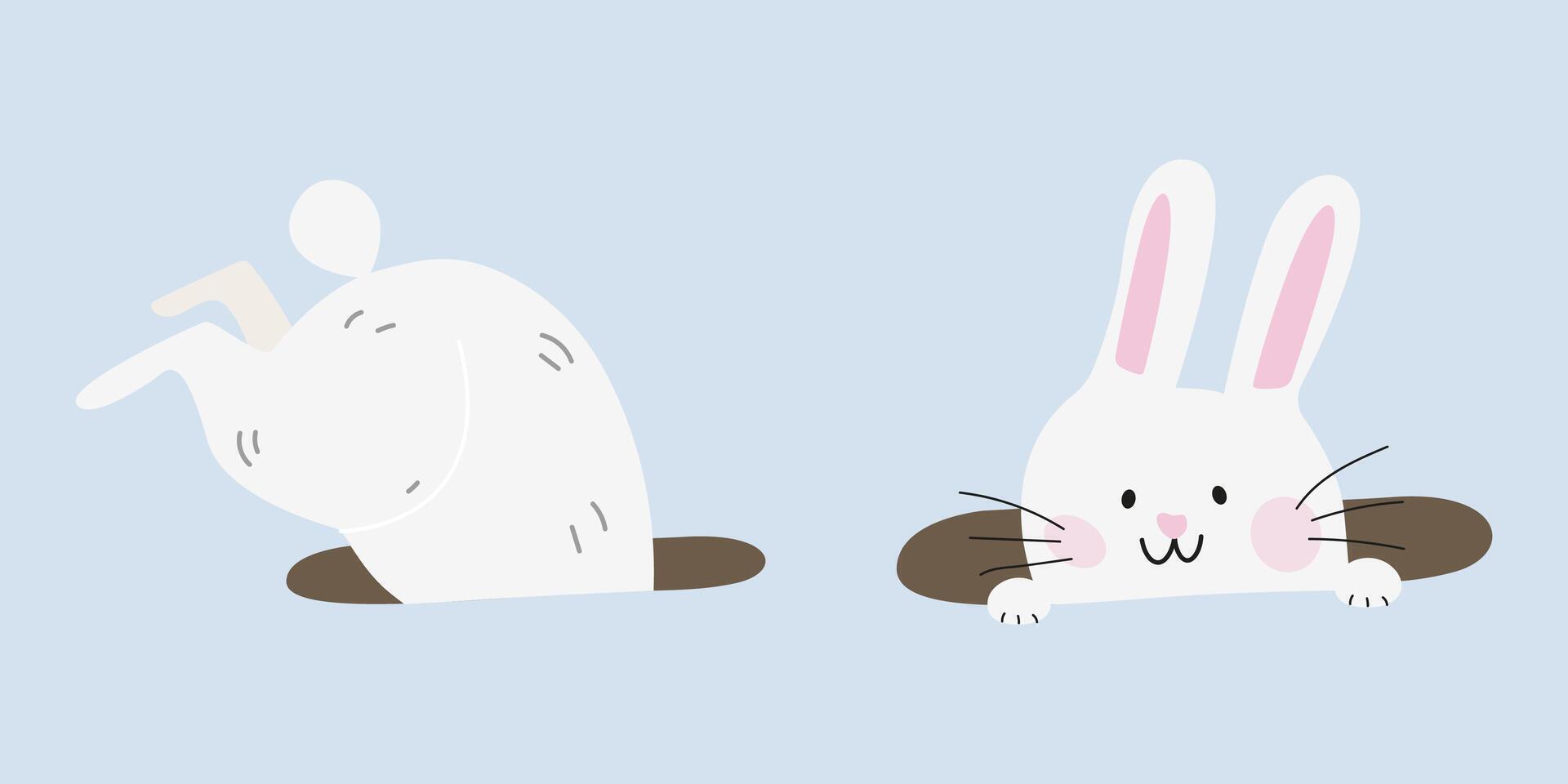 kawaii rabbit. A cute rabbit peeking out of a hole. Easter holiday vector