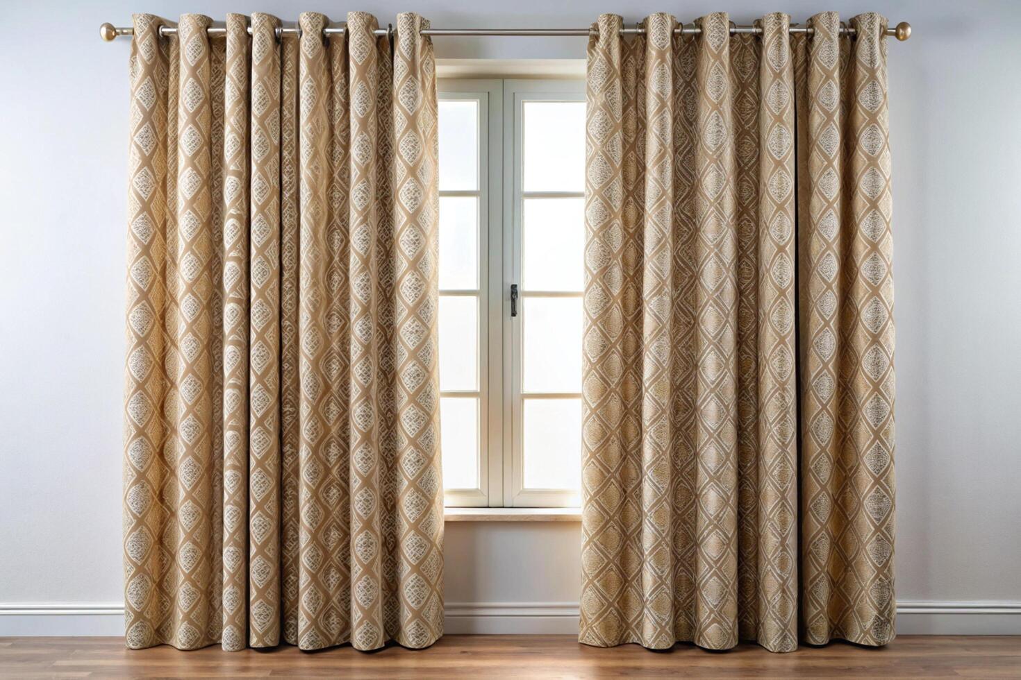 Textured patterned curtains on a window, showcasing insulation features, light filtering a modern design for home decor enthusiasts photo