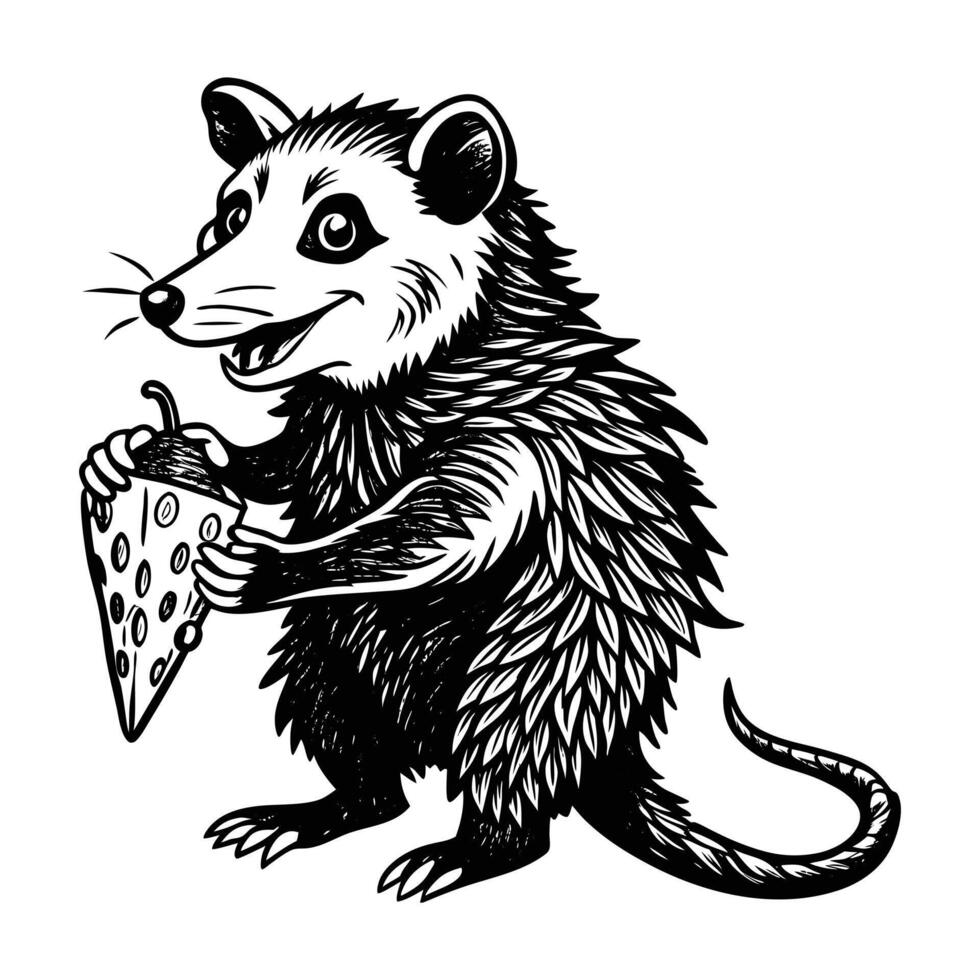 Cute possum eating pizza vector