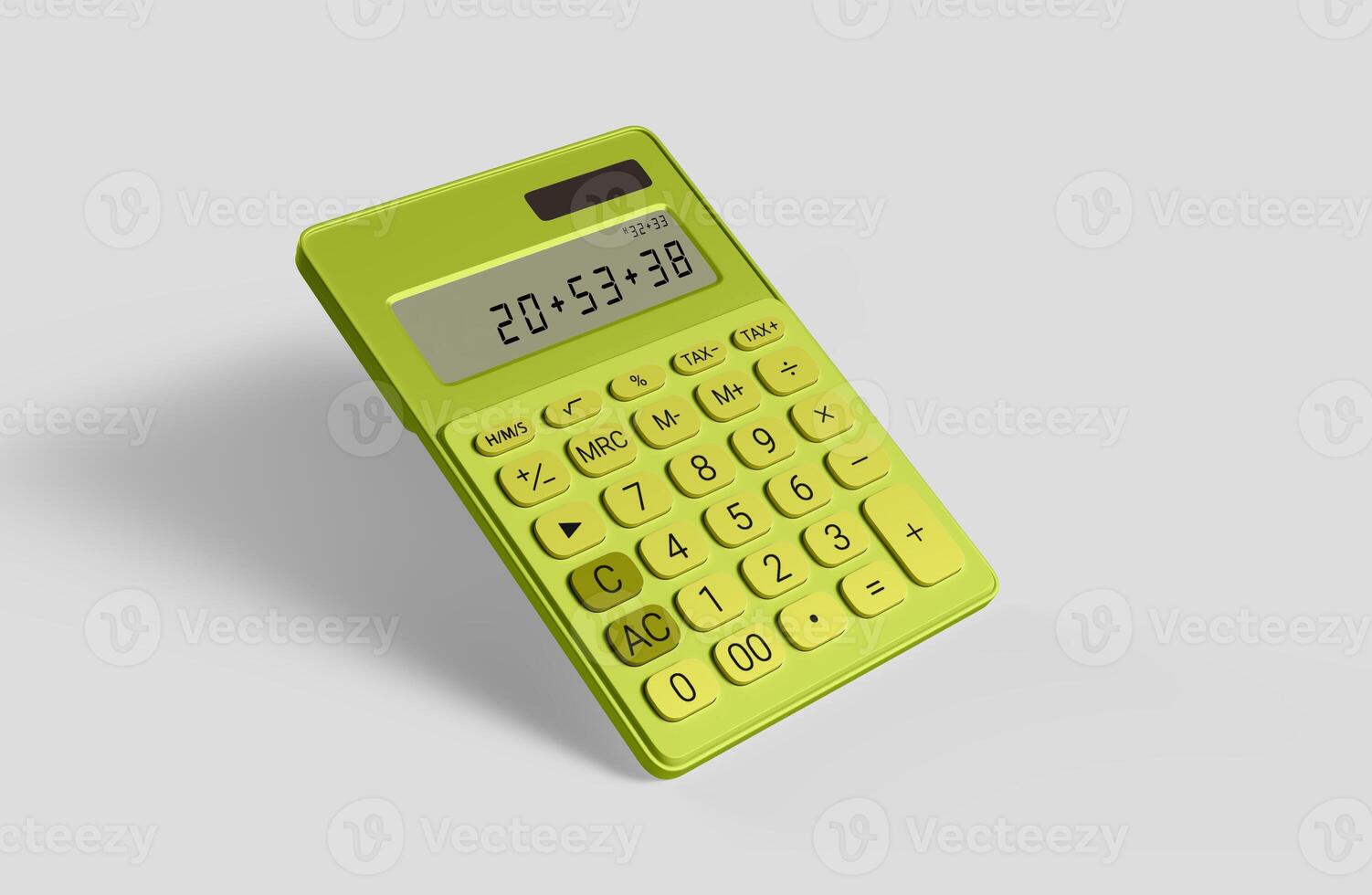 yellow calculator with numbers on white background photo