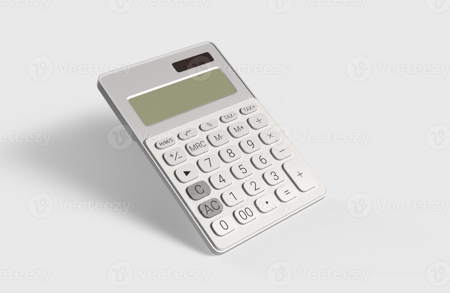 white calculator with numbers on white backdrop photo