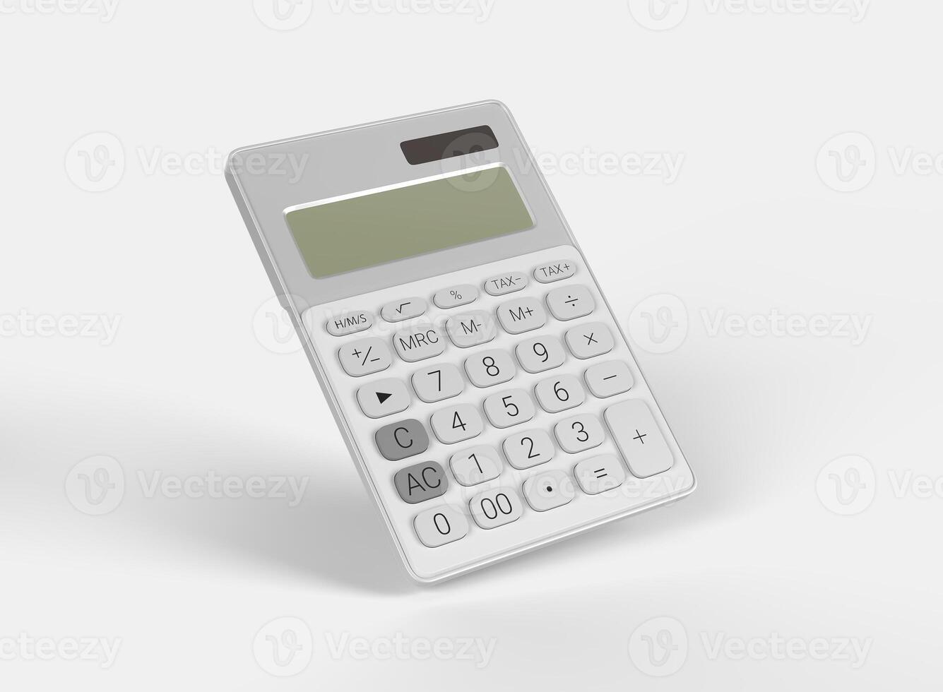 white calculator right side with numbers on white backdrop photo