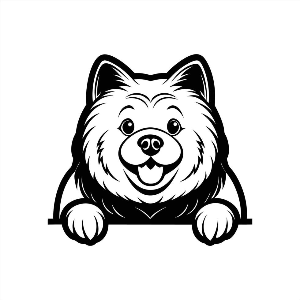 Chow Chow Dog peeking face Black and White vector