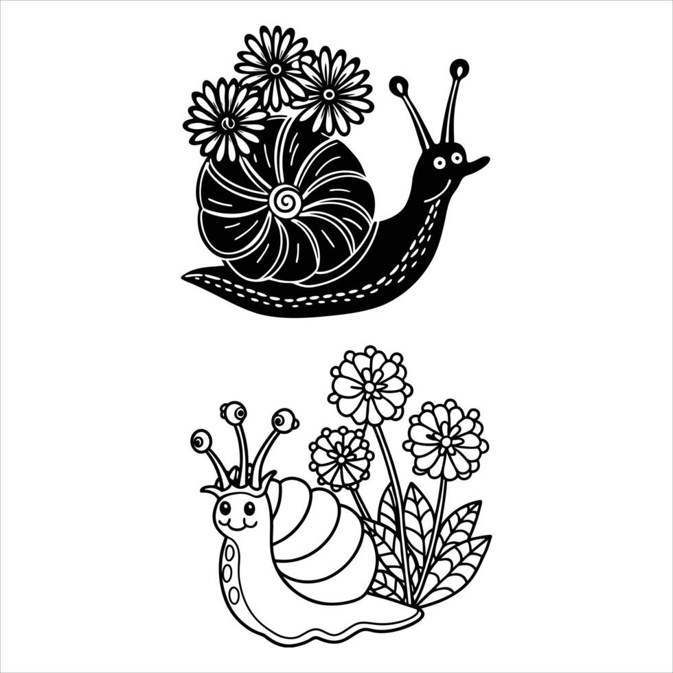 Snail With Flowers Vectors