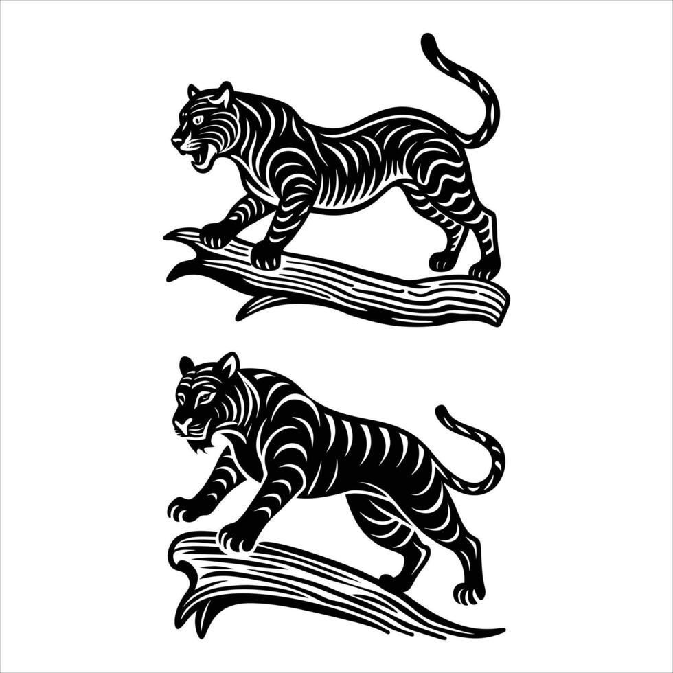 Tiger Jumping Silhouette Vectors