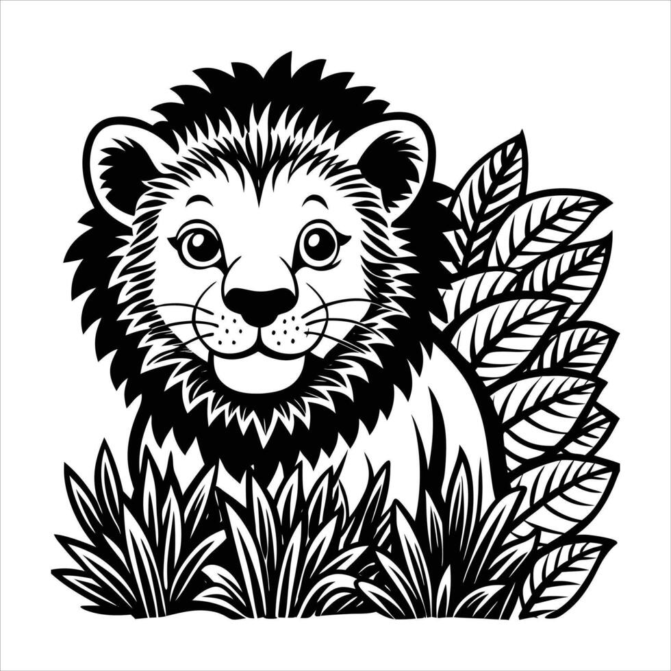 Cute lion in nature vector