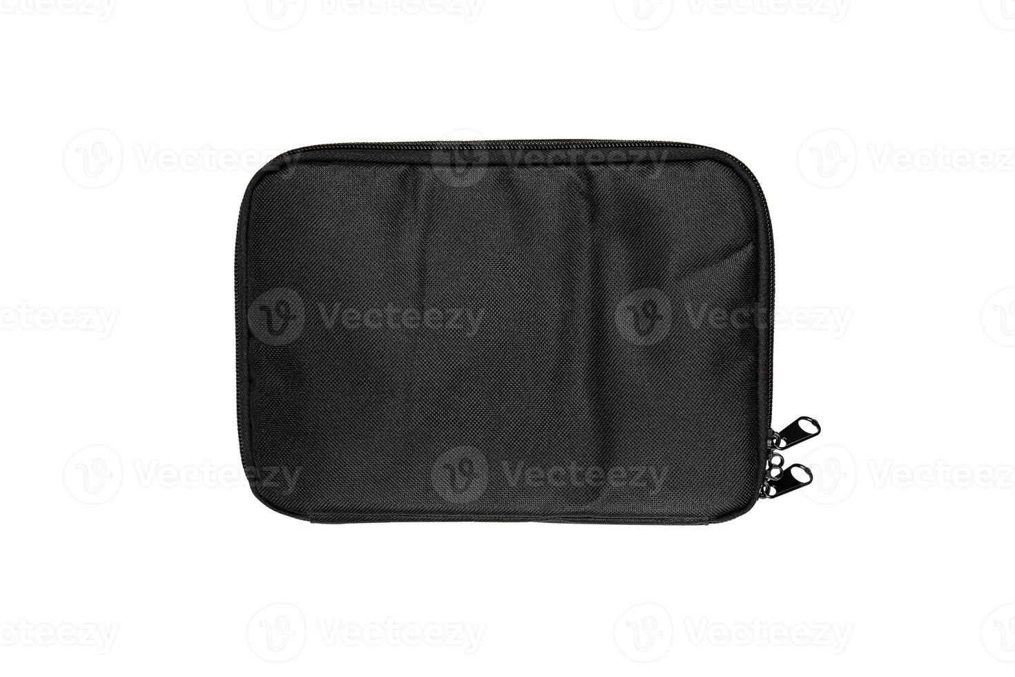 A black zippered pouch, made of durable fabric, isolated on a white background photo