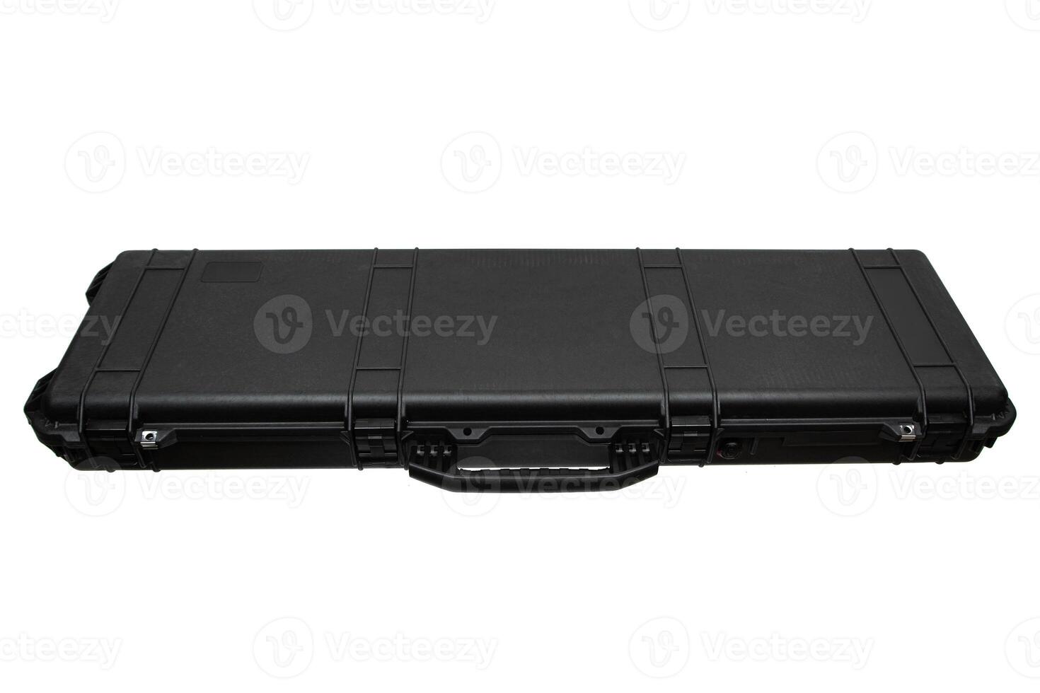 A black, hard-shell protective case, typically used for transporting delicate equipment, featuring a sturdy handle and secure latches photo