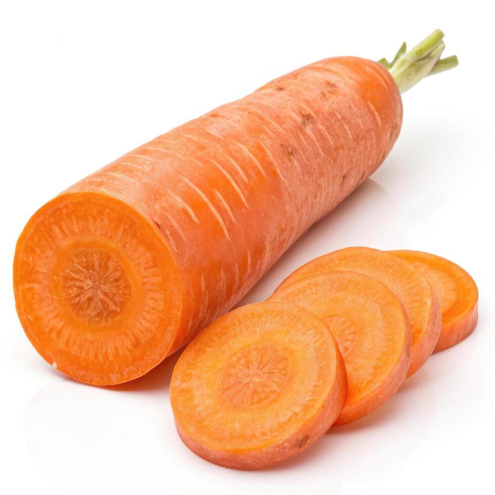 Fresh orange carrot with sliced pieces showcasing its vibrant color photo