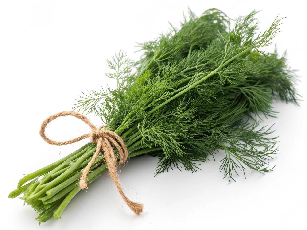 Fresh green dill herb bundle with vibrant leaves tied with twine photo