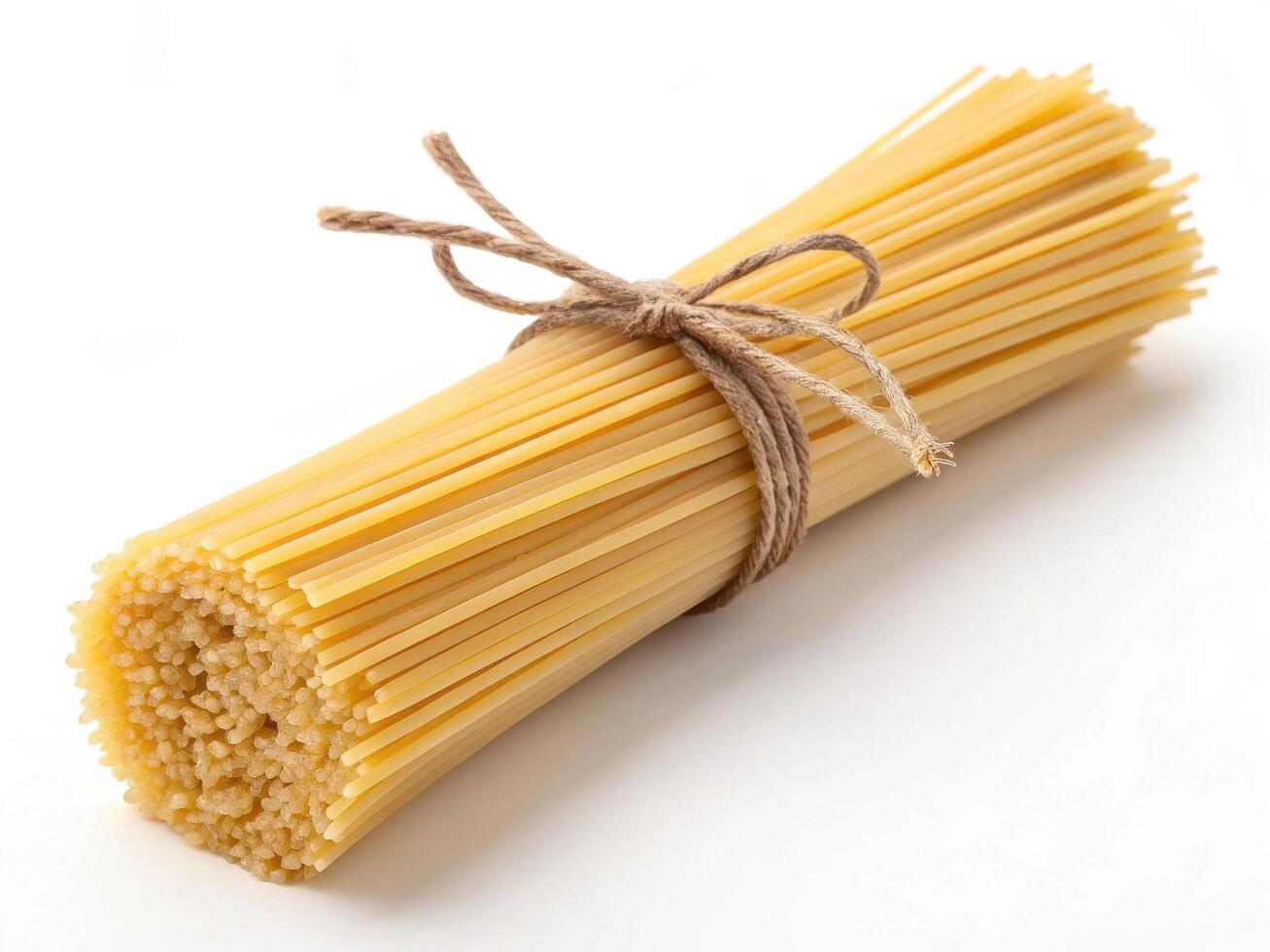 Fresh uncooked spaghetti tied with twine, perfect for pasta dishes photo
