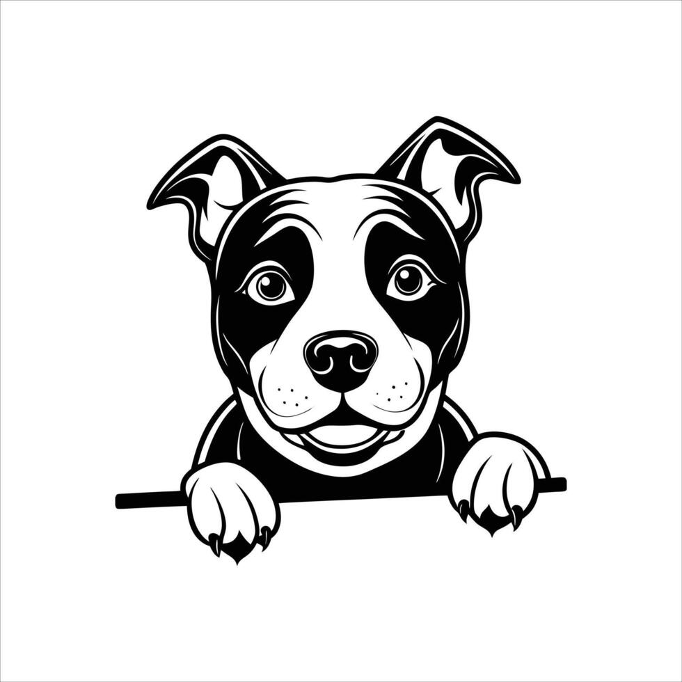 Pit bull Dog peeking face Black and White vector