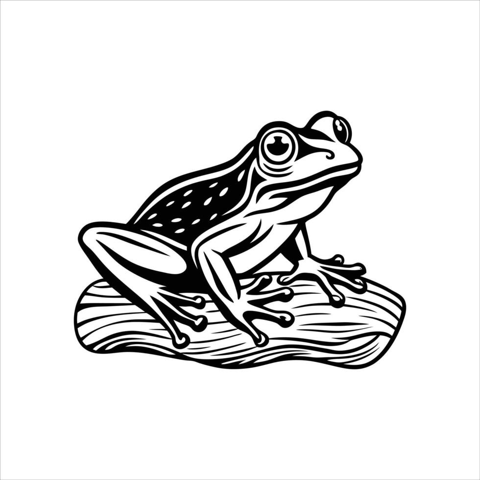 Frog On A Log Black and White vector