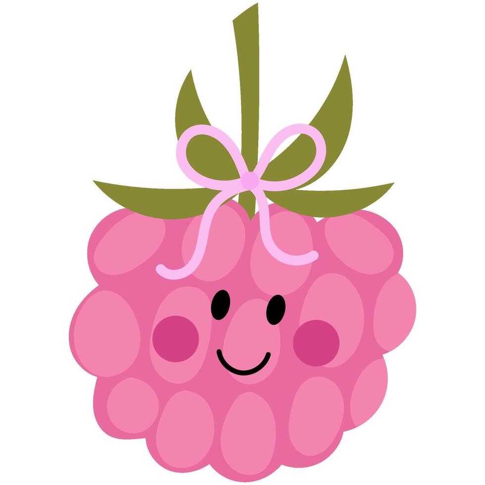 Cute raspberry character with pink bow. Perfect for whimsical and playful designs. Childish style vector