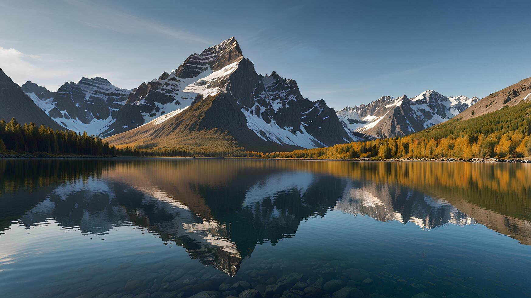 Cliffs and Clarity, Mountain Range with Reflective Lake photo