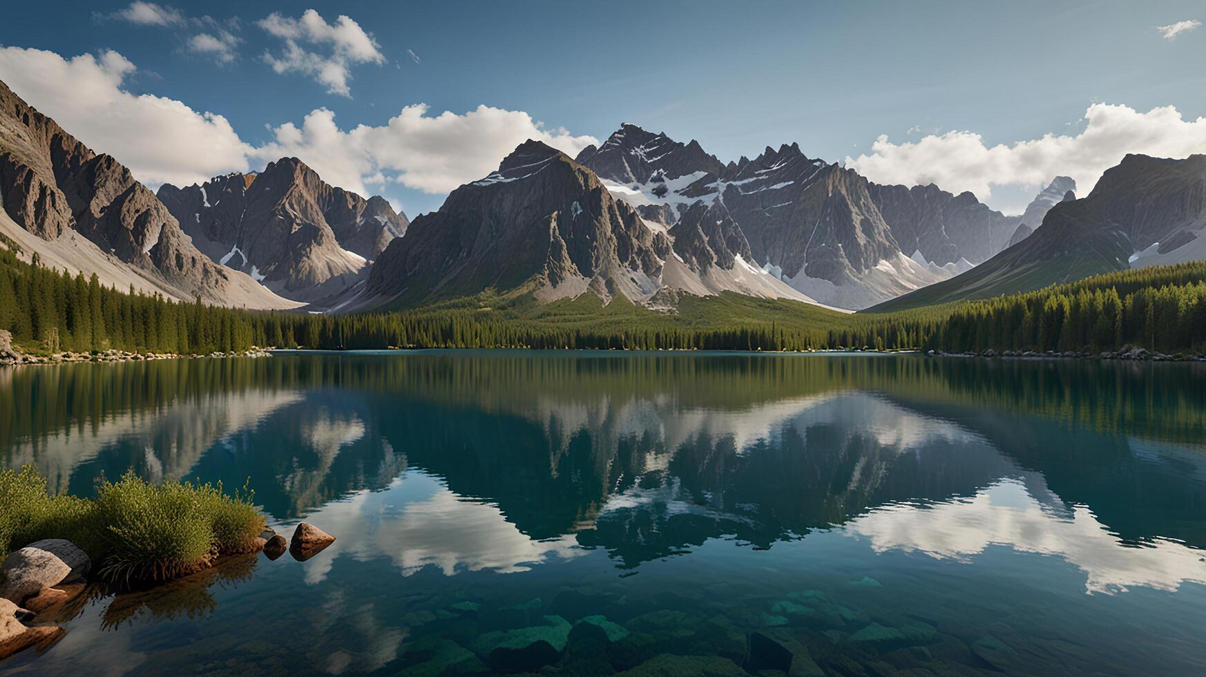 Reflections of Majesty, Rugged Mountains and Crystal Lake photo