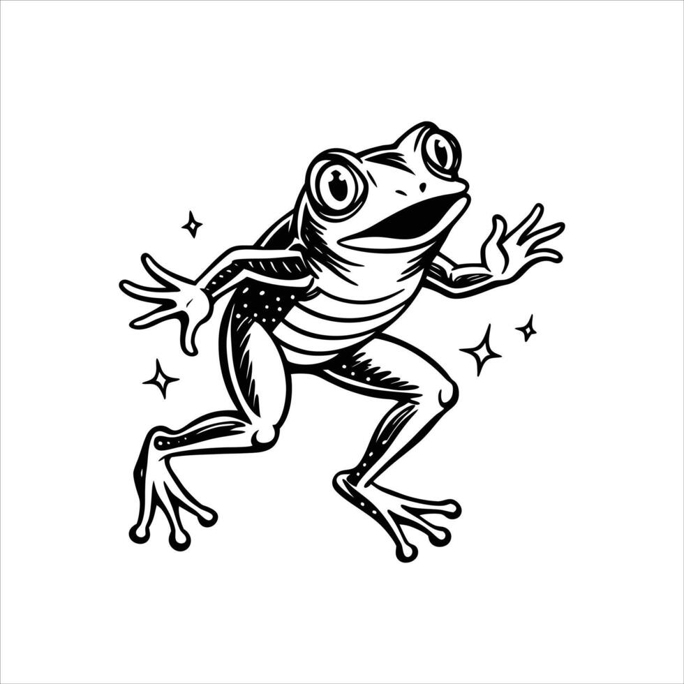 Frog Jumping Black and White vector