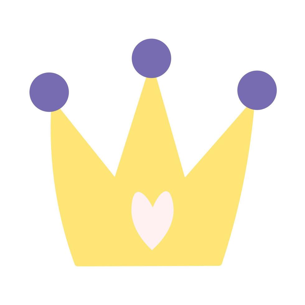 Cute golden princess crown with heart. Flat illustration vector