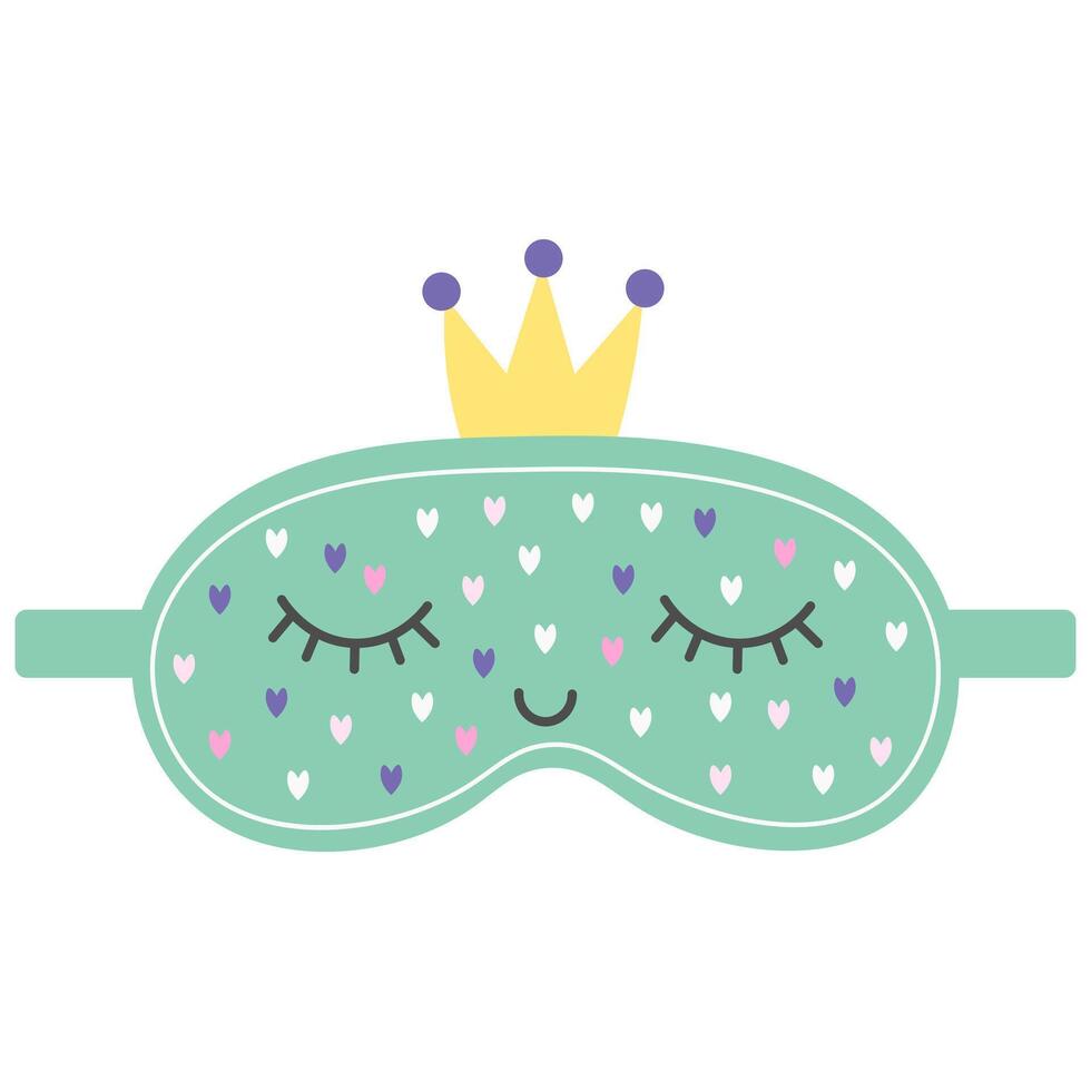 Cute sleep mask with heart and crown. Eye mask. Night rest accessory. Flat illustration vector