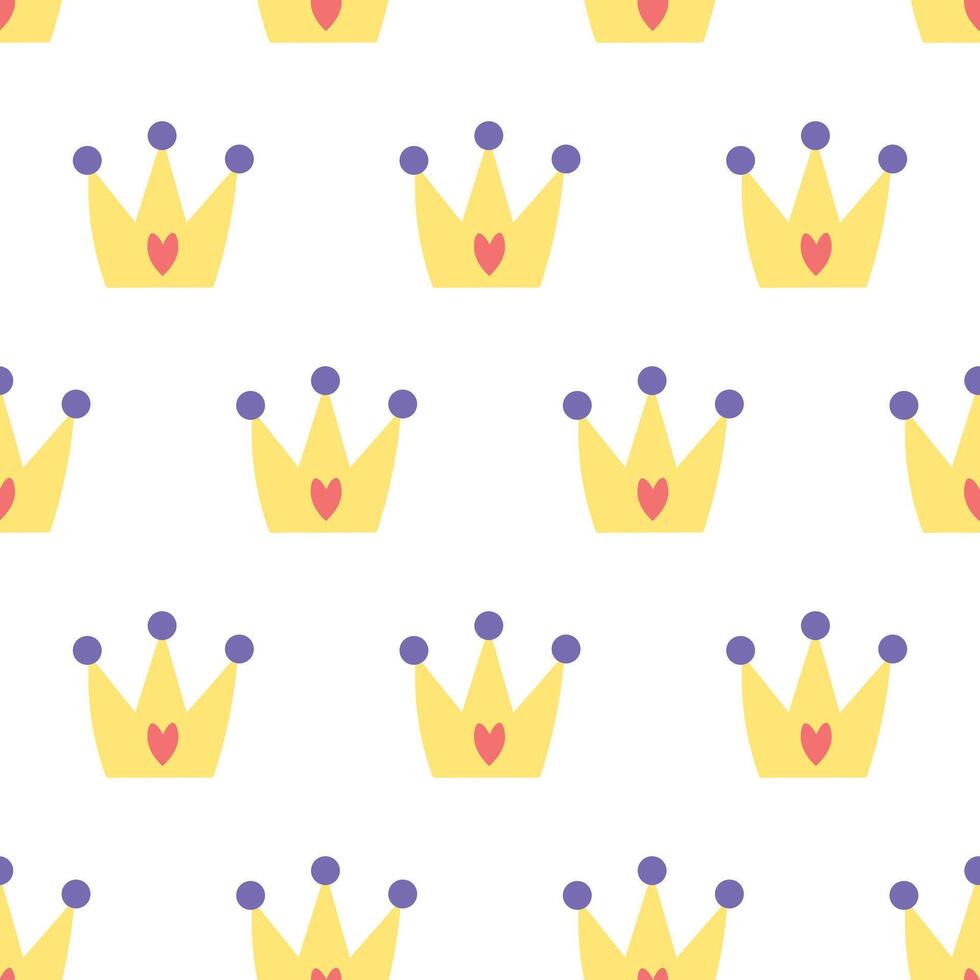Gold princess crown seamless pattern on white background vector