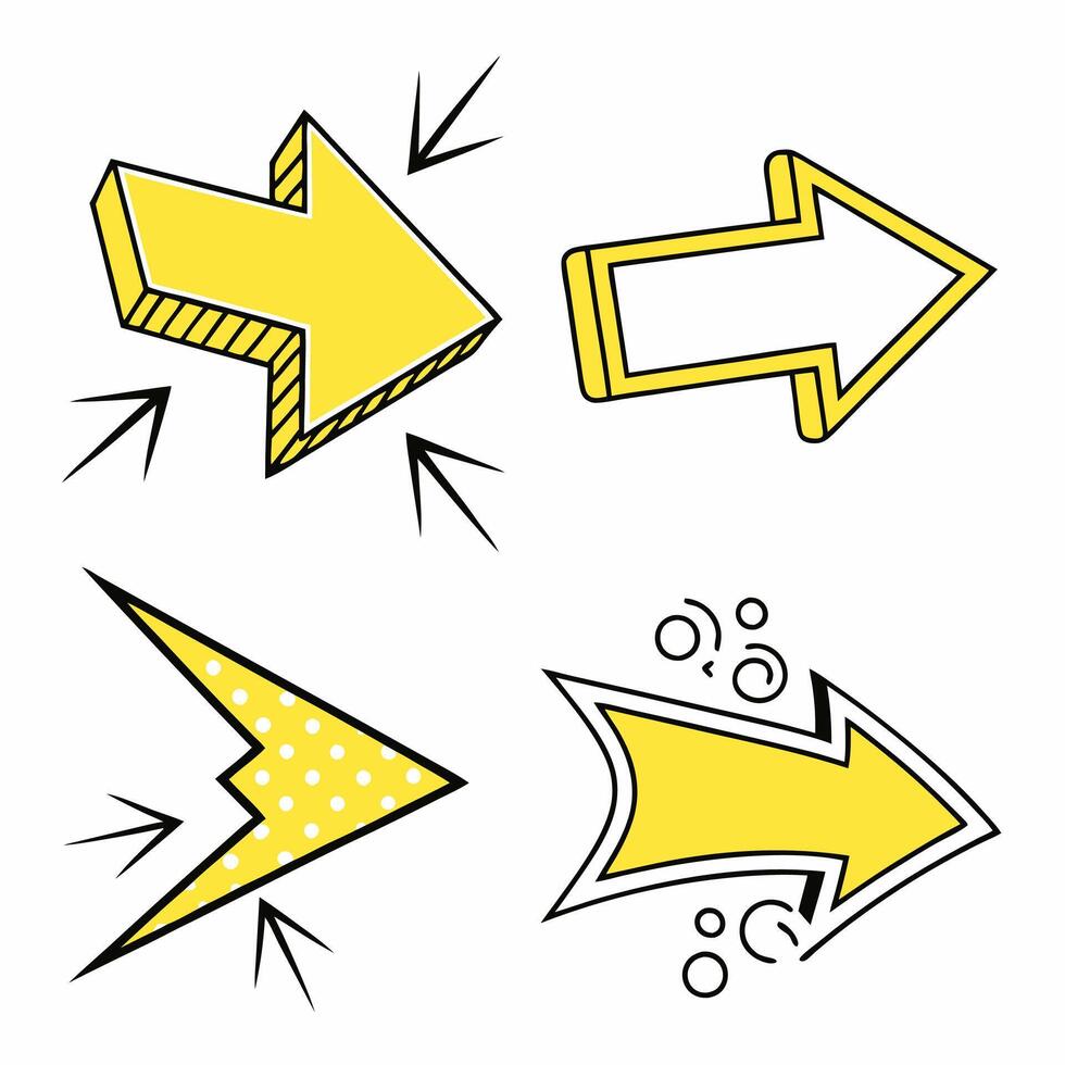 Various Yellow Arrows with Black Outlines Pointing in Different Directions for Business Use vector