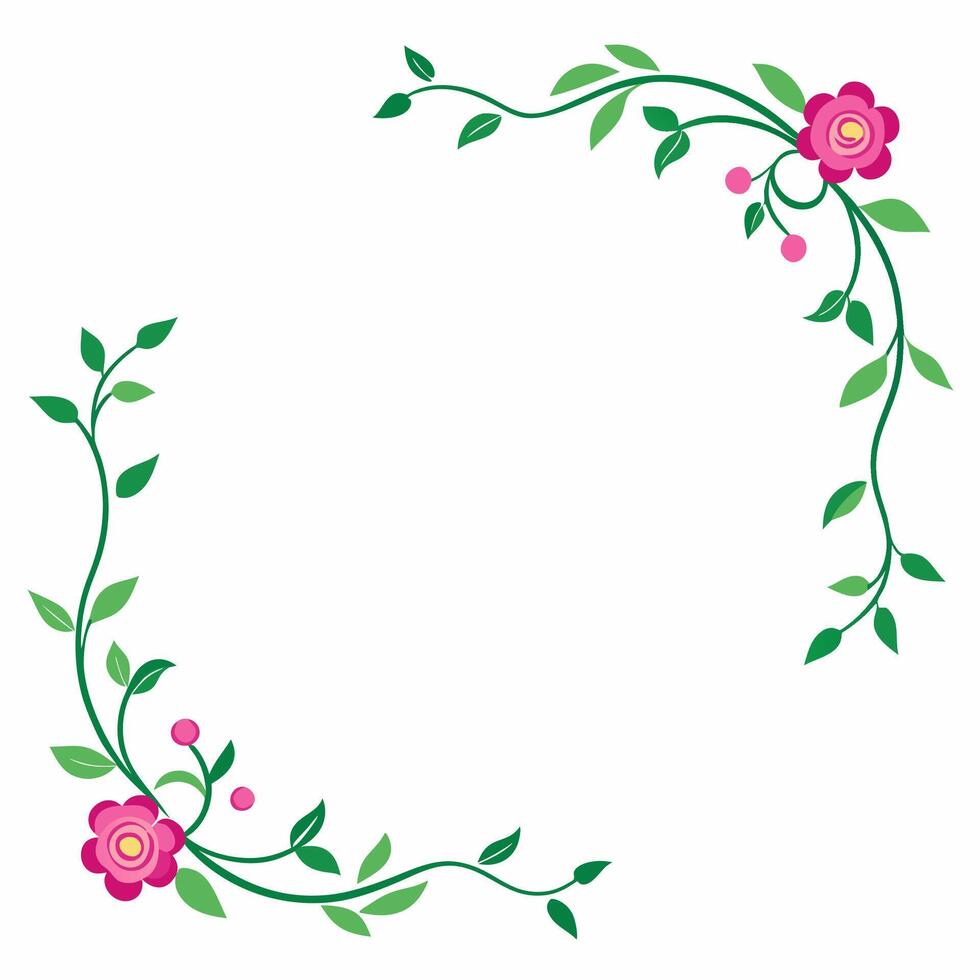 Elegant floral corner frame for business use with pink roses and green leaves on white background vector