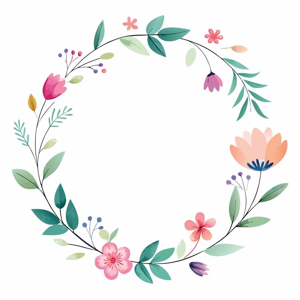 Floral wreath with watercolor style flowers and leaves for business use in promotions and marketing vector