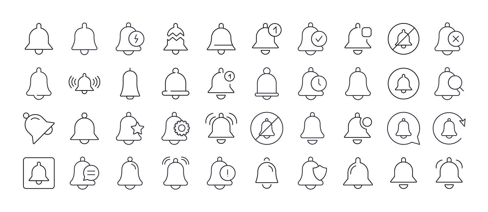 Bell with Items Icon Set for UI, Placards, Books, Apps. Editable Stroke. Suitable for Web Sites, Books, Cards, Apps vector