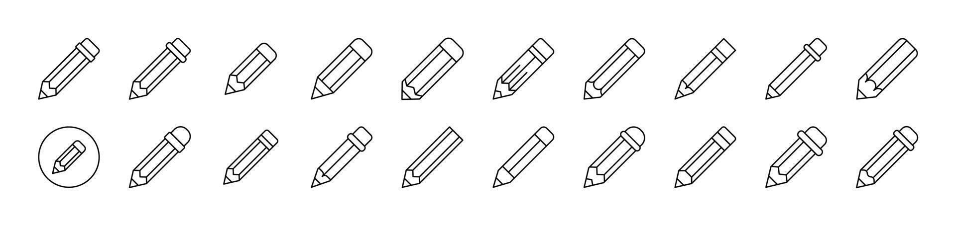 Pen and Pencils Pack of Thin Icons. Editable Stroke. Suitable for Web Sites, Books, Cards, Apps vector
