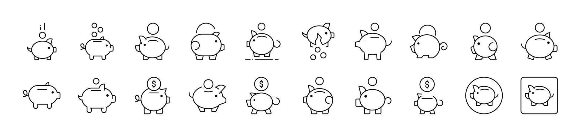 Piggy Bank Icon Collection. Editable Stroke. Perfect for Infographics, Articles, Books, Flyers, Banners vector