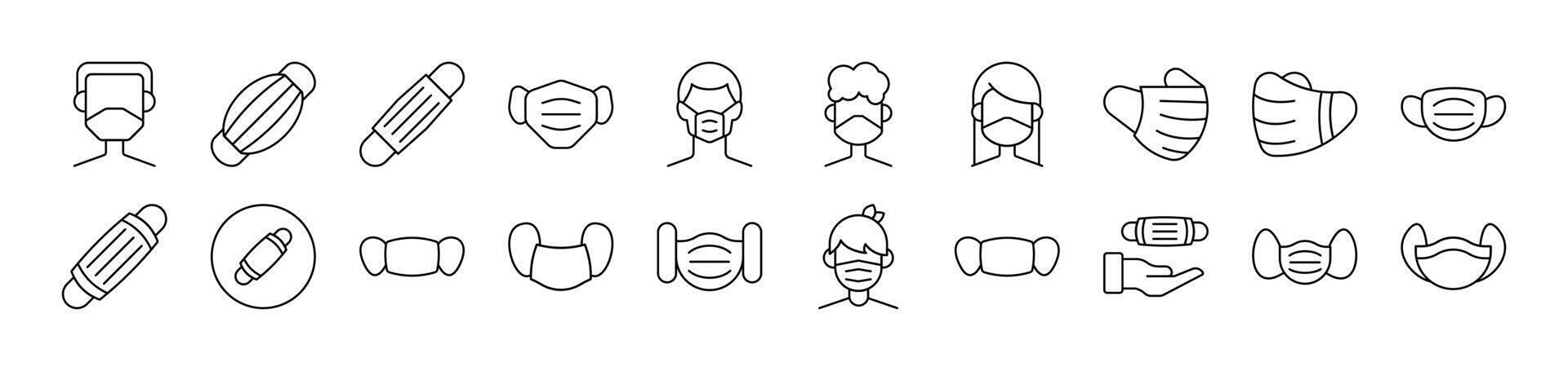 Signs of Medical Face Mask Drawn with Thin Line for apps, web sites, banners, infographics and other types of design vector