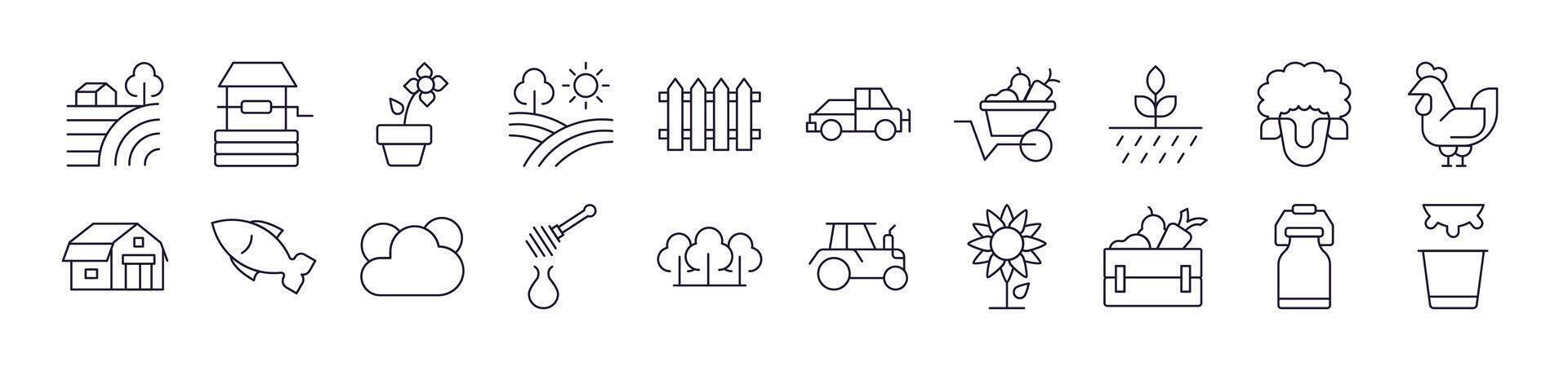Outline Symbols of Field, Farm, Garden Drawn with Thin Line for apps, web sites, banners, infographics and other types of design vector