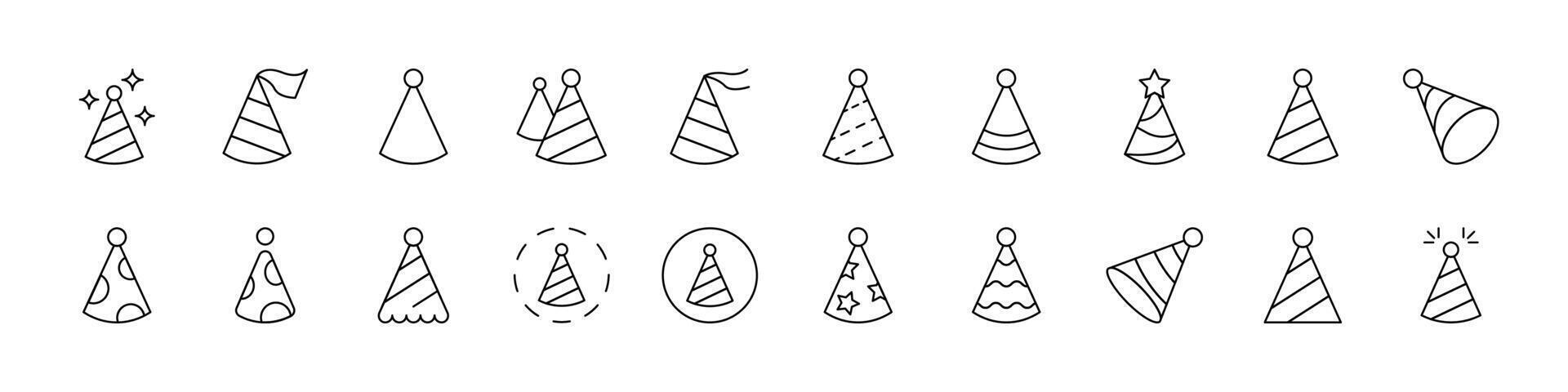 Party Hat Icon Set for UI, Placards, Books, Apps. Editable Stroke. Suitable for Web Sites, Books, Cards, Apps vector
