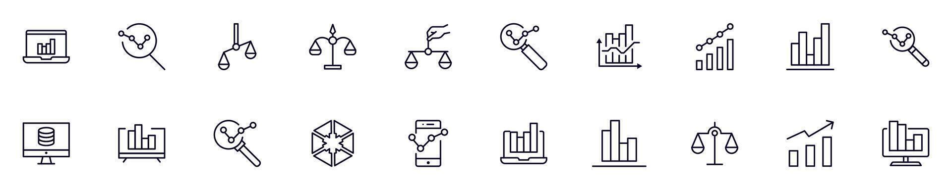 Business and analytics symbols drawn with black thin line. Editable stroke. Simple linear illustration that can be used as a design element for apps and websites vector