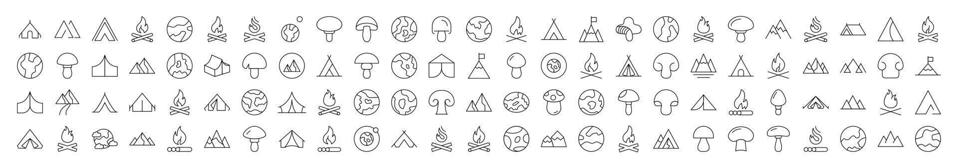Mountain, Mushroom. Planet, Bonfire Related Line Icon for Websites, Apps, Infographics Other Purposes vector